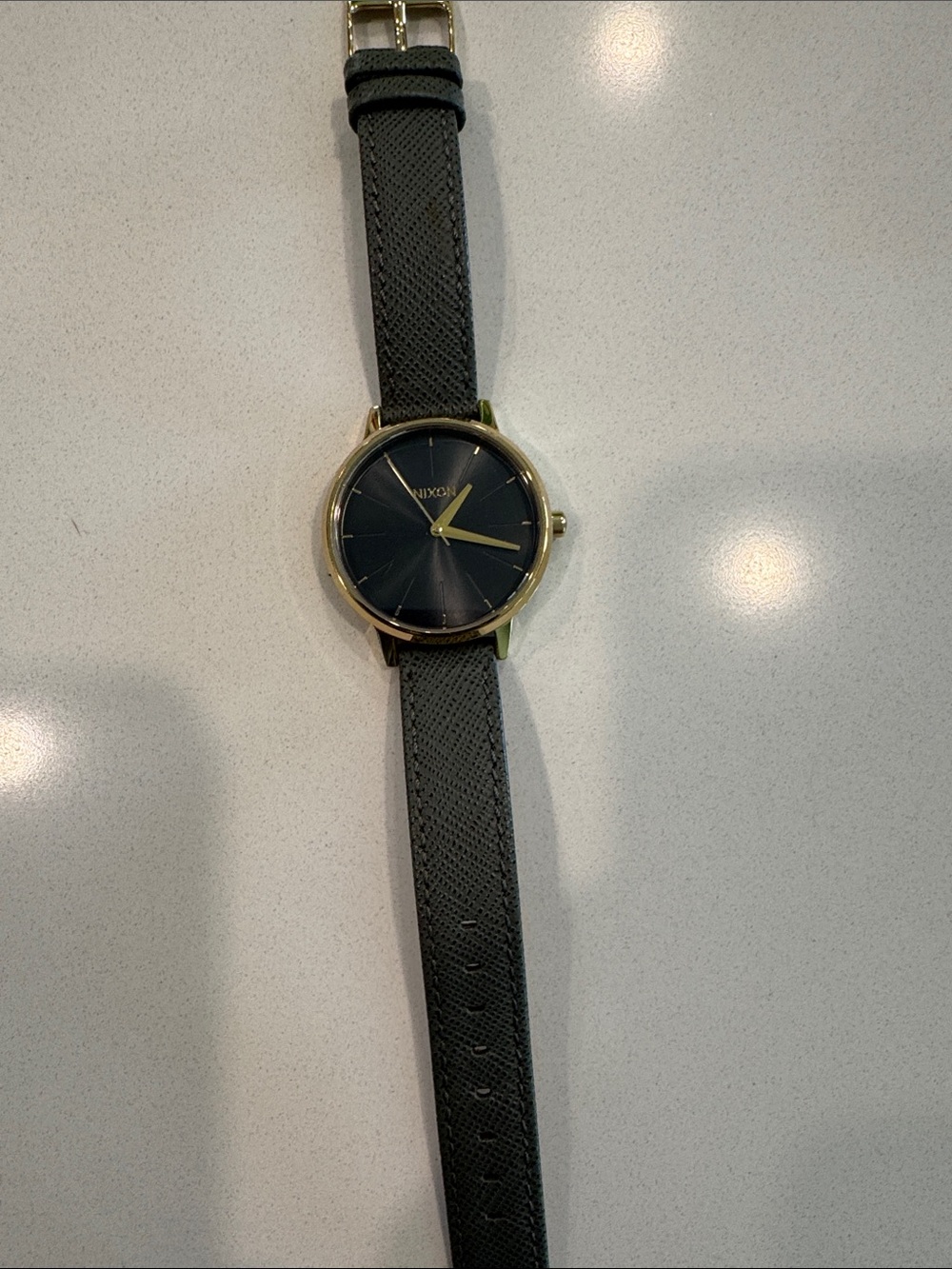 Nixon The Kensington  Black Dial Gold-Tone Case with Olive Leather Strap